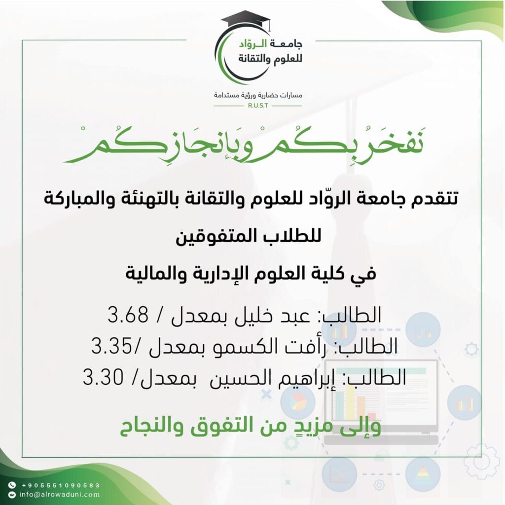 تهنئة للطلاب المتفوقين في كلية العلوم الإدارية والمالية